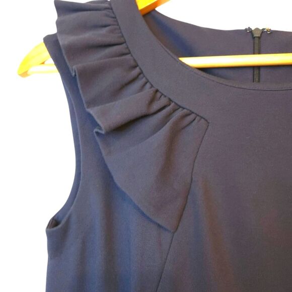 Banana Republic Gail Sheath Sleeveles Dress Elegant Navy Blue Ruffle Top Size 6 - Picture 5 of 13